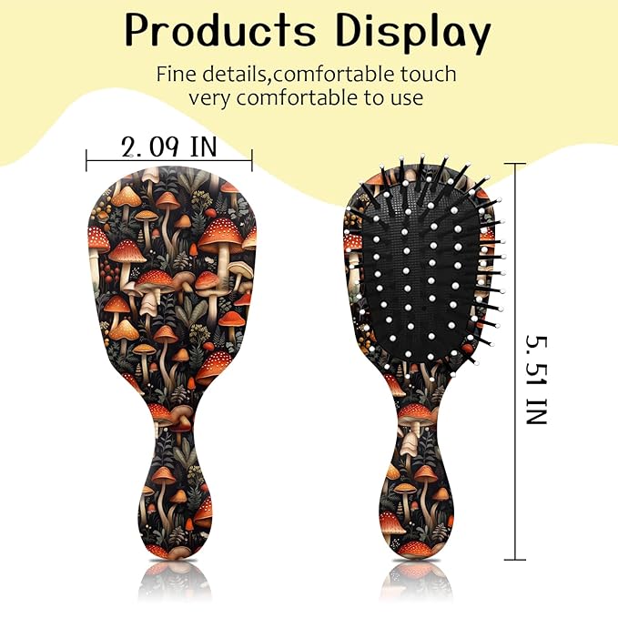 Mini Hair Brush,Cute Detangling Travel Hair Brush,Soft Bristles for Effortless Tangle Removal,Detangler Hairbrush for Women Men Boys Girls Kids Wet Dry All Hair Types (Red Mushrooms, Mini)