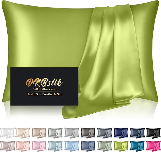 Mulberry Silk Pillow Cases Standard Size, Silk Pillowcase for Hair and Skin, Both Sides Natural Silk Satin Pillowcase for Sleeping Women with Zipper, Gifts for Women Men, Olive Green