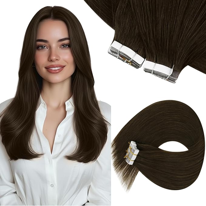 Sunny Hair Brown Tape in Hair Extensions Human Hair 22 inch Remy Hair Extensions Tape in Thick End Tape ins Human Hair Extensions 40Pcs 100g