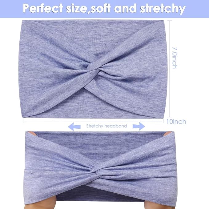 Extra Wide Headbands for Women, 7'' Large Cotton Like Turban Knotted Bandana Head Bands for Women Non Slip, Boho Headbands for Women's Hair (6Pcs Bright Colors, Extra Large 7" Wide)