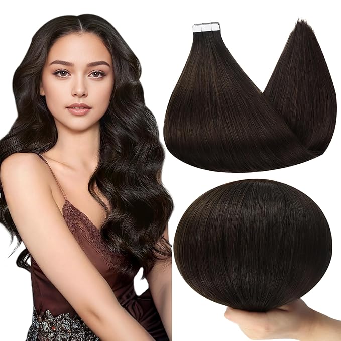Full Shine Brown Hair Extensions Invisible Tape in Hair Extensions Human Hair 28Inch 40PCS Color 2 Dark Brown 100Gram Seamless for Daily Wear Adhesive Long Double Sided Add Length
