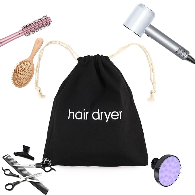 3 | 6 | 8 Pack Hair Dryer Bags Drawstring Bag Container Hairdryer Bag for travel bathroom (3 PCS, Black)