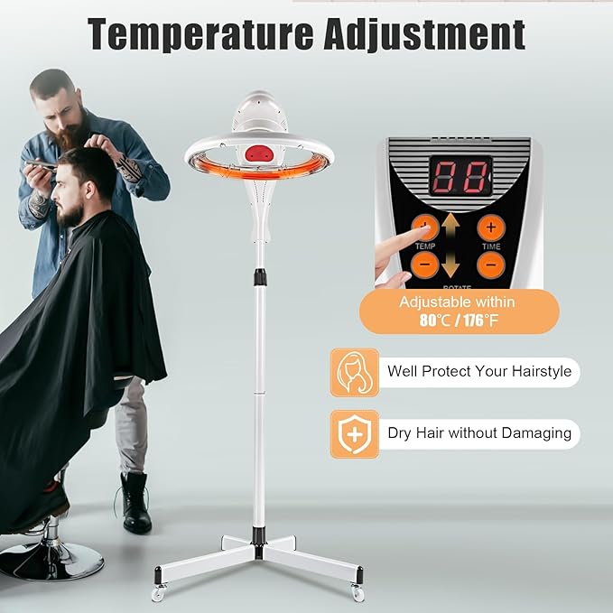 Multifunctional Portable Hooded Dryer, 3-in-1 Orbital Rotary Hair Processor, Adjustable Mobile Hair Steamer, Vertical Professional Styling Infrared Hair Dryer, for Salon Home Use, 950W