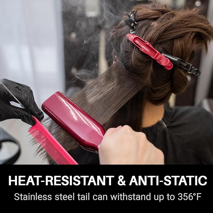 RHOS Carbon Retractable Rat Tail Parting Comb - Portable Fine Tooth Teasing Comb for Styling, Hair Cutting, Braiding with Stainless Steel Pin Tail - White