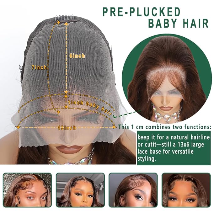 32 Inch Chocolate Brown Body Wave Wig Brown Wig Human Hair 13x6 HD Lace Front Wigs Body Wave Human Hair Wig Dark Brown Wig Pre Plucked Natural M Hairline For Women