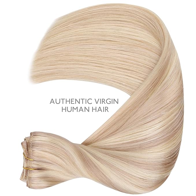 WENNALIFE Clip in Hair Extensions Real Human Hair, 18 Inch 120g 7pcs Balayage Light Wheat Platinum Blonde Remy Hair Straight Natural Extensiones De Cabello Humano Con Clip Ins