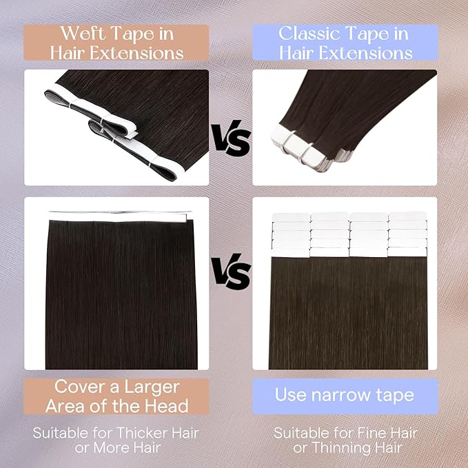 Full Shine Tape in Hair Extensions Human Hair Color 2 Dark Brown Wide Double Sided Tape Long Weft Remy Human Hair Tape in Extensions Genius Weft Hair Extensions 22Inch 50G One Piece for Thinning Hair