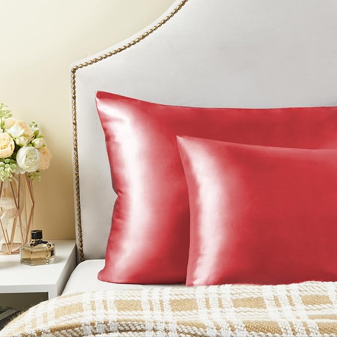 BEDELITE Satin Pillowcase for Hair and Skin, Super Soft Similar to Silk Pillow Cases 4 Pack with Envelope Closure, Cooling Pillowcases for Women Men (20"x26" Standard Size, Baked Apple)