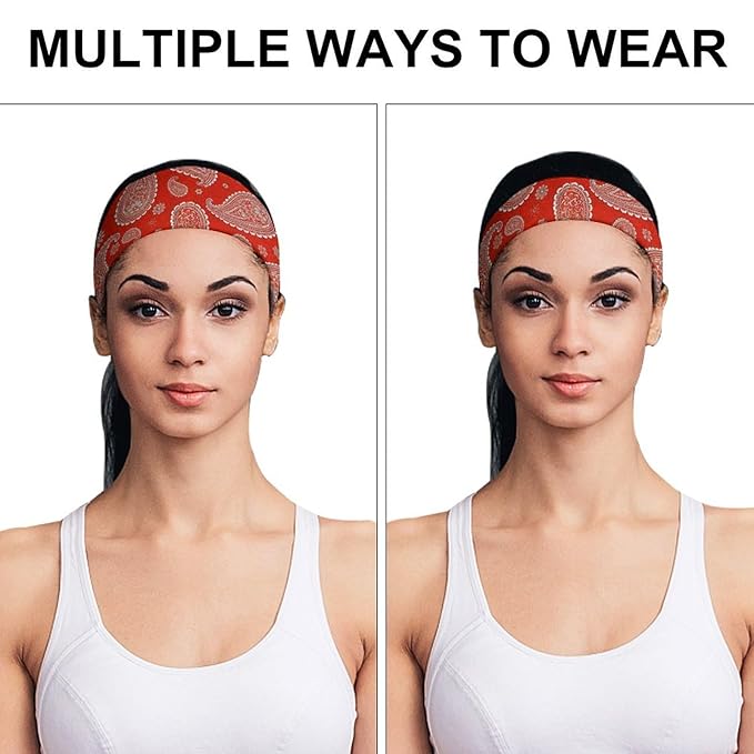 Paisley Bandana Red Headband for Men Sweatband Headbands for Running, Cycling, Football, Yoga, Unisex Hairband