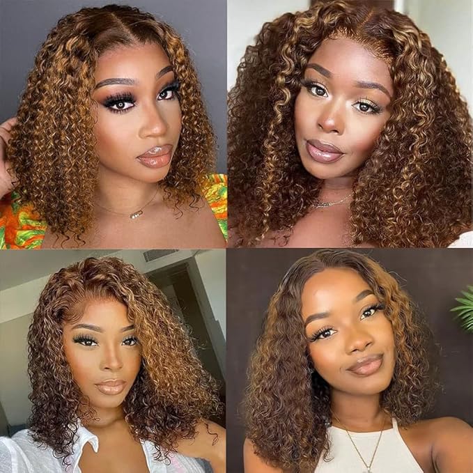 Curly Clip In Hair Extensions Real Human Hair Clip Ins Balayage Chocolate Brown to Caramel Blonde Human Hair Extensions 8Pcs with18clips 120g/Set (20 inch，#4/27/4)