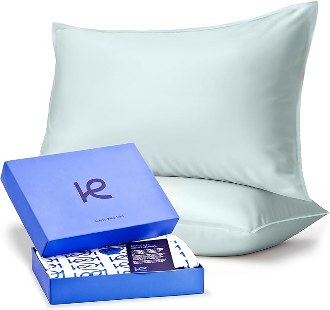 Kickoff Viscose Bamboo Pillowcase, Standard, Set of 2, 100% Organic Hidden Zippered Viscose Bamboo Pillow Case Standard Size, Cooling Pillow Cover for Hot Sleepers (20"x26" Coastal Blue)