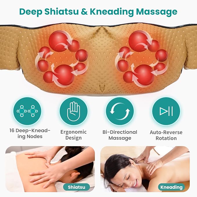 Nekteck Neck Massager for Pain Relief Deep Tissue, FSA Eligible Shiatsu Back Massager with Heating 3D Kneading Massage Pillow for Shoulder Leg Muscle, Office Home Car Use, HSA Eligible, Plug-in Use