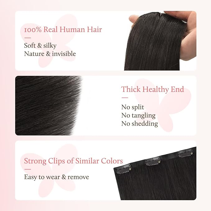 DOORES Clip in Hair Extensions Set 18 Inch 130g, 4pcs Invisi Edge Clip ins and 3pcs Classic Seamless Clip ins, Injected Virgin Real Human Hair Extensions Natural Invisible Straight, #1B