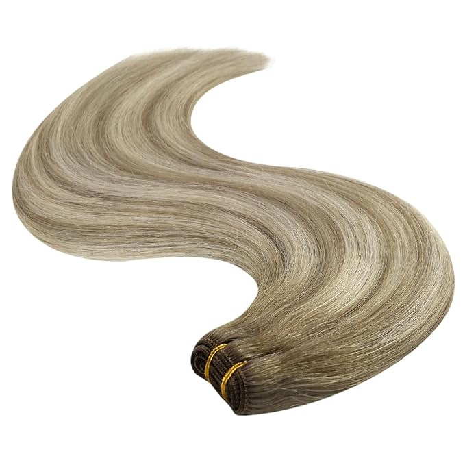 YoungSee 125G Human Hair Sew in Extensions Light Brown Mix Platinum Blonde Weft Hair Extensions Balayage Sew in Hair Extensions Real Human Hair for Thin Fine Hair 22Inch