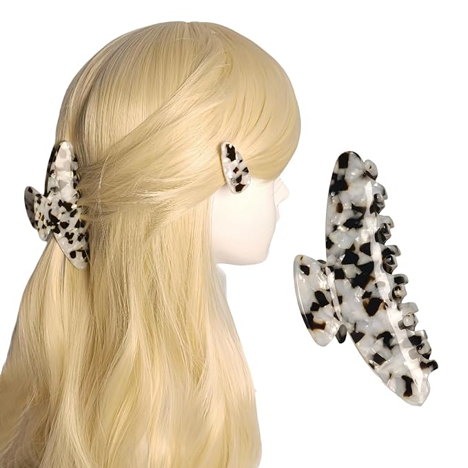 French Hair Claw Clips for Women Grils,4 Inch Strong Hold No Slip Grip Accessories Acetate Material,Not Easily Damaged,Thick or Thin Hair (White & Brown)