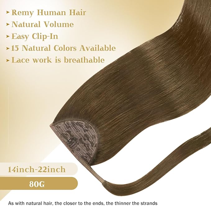 Ve Sunny Hair Extensions Ponytail Real Human Hair Wrap Around Clip in Ponytail Hair Extensions Straight Extensions Human Hair for Women Light Ash Brown 22inch 80G