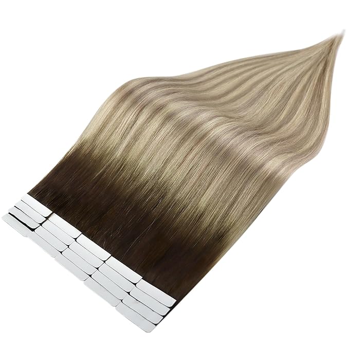 Full Shine Balayage Tape in Hair Extensions Human Hair 18Inch Balayage Tape in Real Hair Extensions Color 2 Fading to 18 And 60 Blonde Remy Hair Ombre Skin Weft Tape in Human Hair Extensions 50G 20Pcs