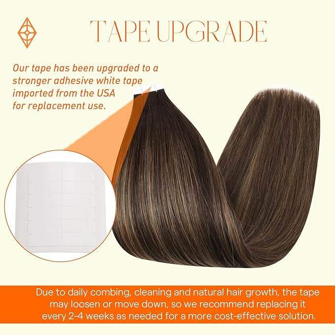 Full Shine Invisible Tape Hair Extensions 22 Inch Natural Double Sided Hair Tape 2/8/2 Dark Brown Ash Brown Mix 40pcs 100g Soft Remy Hair Extensions for Bridal Party