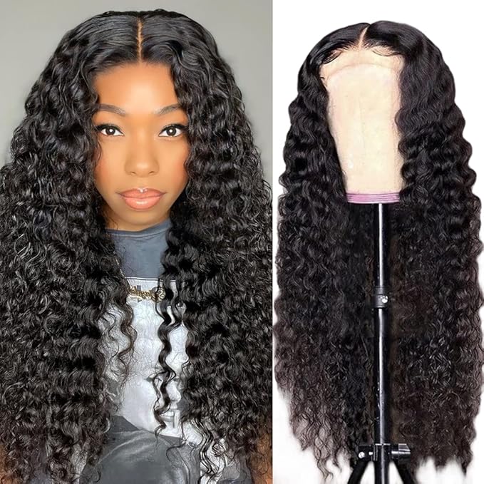 Bangjazz 4X4 Lace Front Wigs Human Hair Water Wave Wig 180% Density Brazilian Virgin Hair Pre Plucked with Baby Hair Wigs for Black Women Deep Water Wig 18 Inch Natural Color (18 Inch,Water Wave Wigs)
