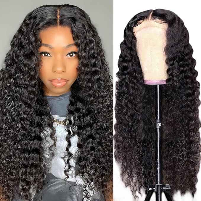 Lace Front Wigs Human Hair Water Wave Brazilian Virgin Hair 180% Density 4X4 Water Curly Lace Closure Human Hair Wigs for Black Women Glueless Wig with Baby Hair Natural Color 22 Inch Water Wave Wig