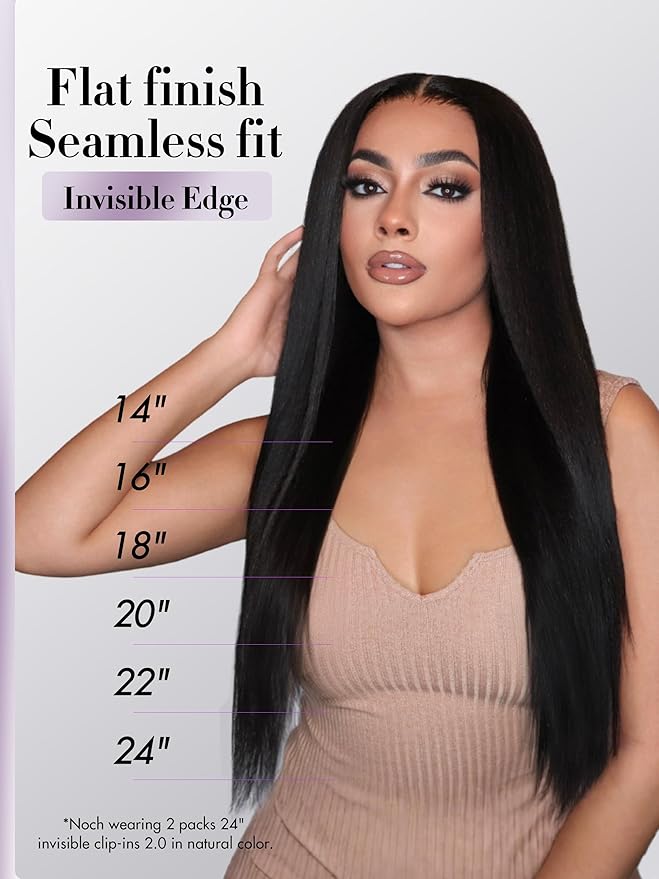 LUVME Invisible Clip in Hair Extensions, Yaki Straight Real Human Hair Remy Hair Clip ins for Women, Natural Human Hair, 20 inch 110g 6Pcs, Natural Black