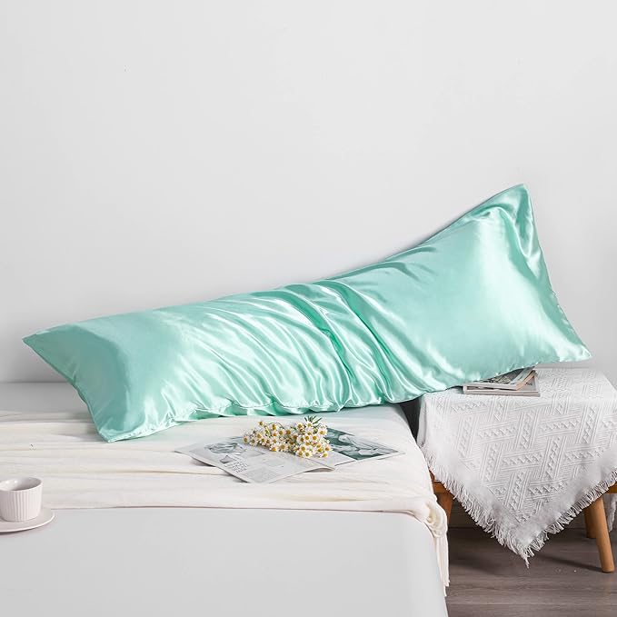 NTBAY Satin Body Pillowcase for Hair and Skin, Luxurious and Silky Pillow case with Envelope Closure, 20x54 Inches, Light Blue