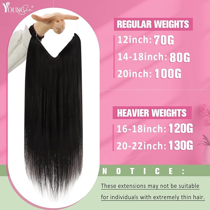 YoungSee 100g Wire Human Hair Extensions Dark Brown Hair Extensions Invisible Wire Brown Easy to Wear Fish Line Hair Extensions Remy Hair 20In