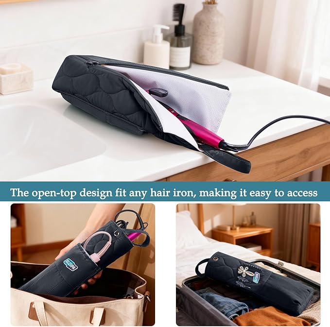 Heat Resistant Hair Tool Organizer Bag with Hanging Loop, Portable Travel Case for Flat Irons, Curling Irons, Hair Straighteners & Hot Styling Tools, 13.5" Heat-Proof Storage Cover with 2 Pockets