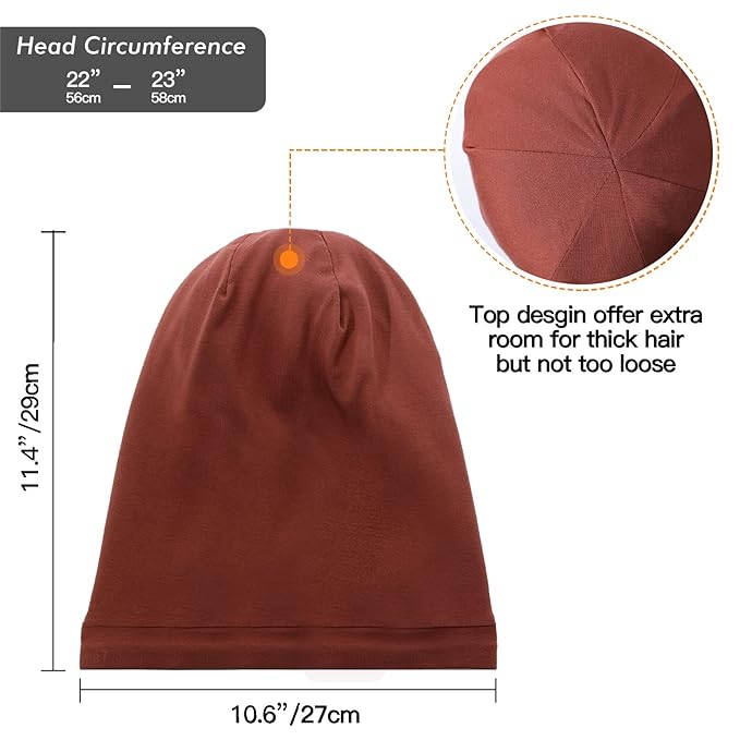 Silk Satin Lined Bonnet Sleep Cap - Adjustable Stay on All Night Hair Wrap Cover Slouchy Beanie for Curly Hair Protection for Women and Men - Solid Caramel