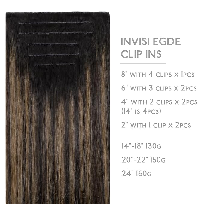 WENNALIFE Invisi Edge Clip in Hair Extensions Real Human Hair, 18 Inch 130g 7pcs Balayage Dark Brown Mixed Chestnut Brown Seamless Clip in Extensions Remy Hair Clip Ins Invisible PU Skin Weft Straight