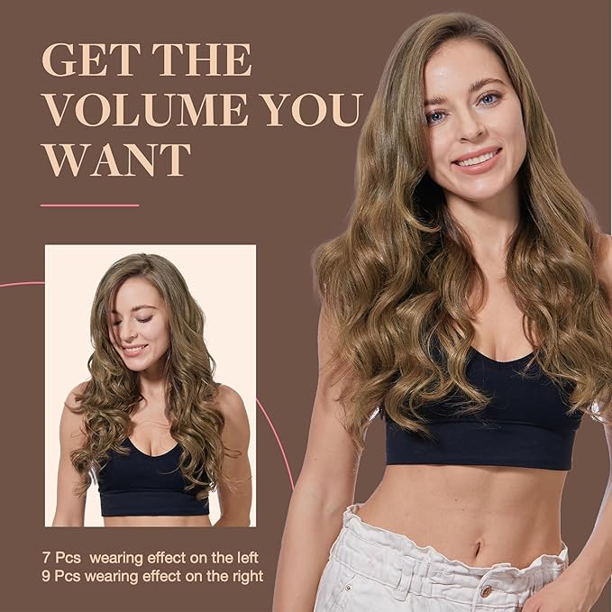 GOO GOO Clip in Hair Extensions Real Human Hair, Remy Human Hair Extensions Clip ins for Women, Natural Human Hair, 22inch 150g 9Pcs, 5 Light Ash Brown
