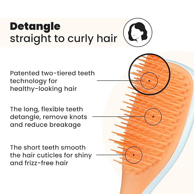 Tangle Teezer Ultimate Detangler Hairbrush, Eliminates Knots & Reduces Breakage, Mini Hair Brush for Travel, Small Hands & All Hair Types, Ice Blue & Sweet Orange