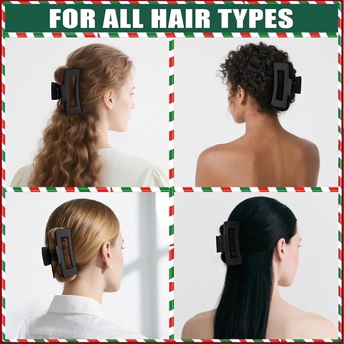 TOCESS Hair Claw Clips for Women - 8PK Large Neutral Matte Square Jumbo Hair Clips for Thick, Thin, Long, Short, Curly Hair Girls, Big Jaw Clip Set for Daily Use(Midnight Black)