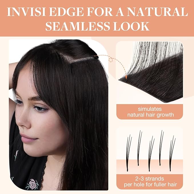 GOO GOO Invisi Edge Tape in Hair Extensions Human Hair, 2 Dark Brown, 6pcs 16inch 15g, Virgin Remy Hair, Seamless Injected Tape, Natural Look