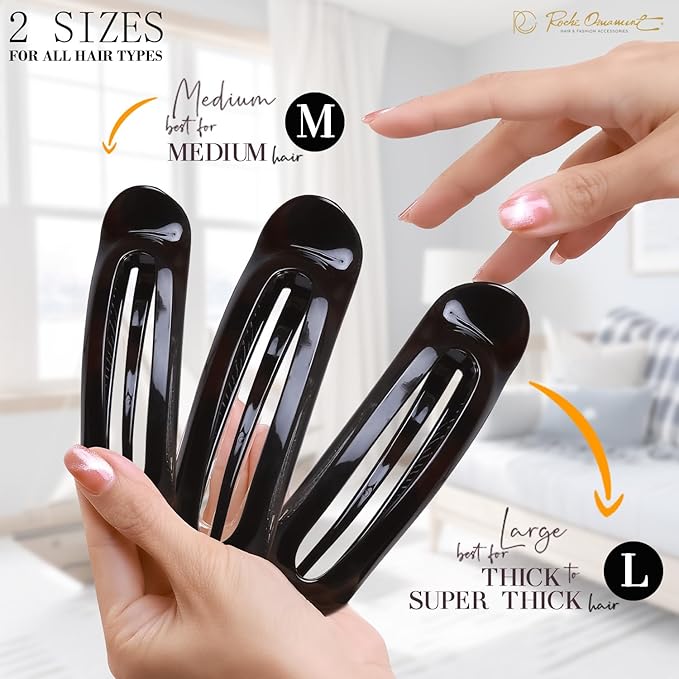 RC ROCHE 6 Pcs Flat Claw Hair Clips for Women Alligator French Barrette Long Thick Hair Duckbill Curved No Slip Grip Lay Flat Side Slide Firm Classic Styling, Medium Black