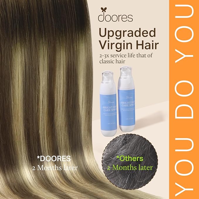 DOORES Human Hair Clip in Extensions - Ash Brown to Platinum Blonde, 14 Inch, 130g, 9pcs - Seamless, Natural, Straight, Invisi Edge, Thick
