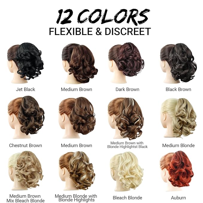 Auburn Ponytail Extension,9" Short Curly Wavy Claw Clip Pony tails Hair Extensions Natural Soft Synthetic Hairpiece for Women
