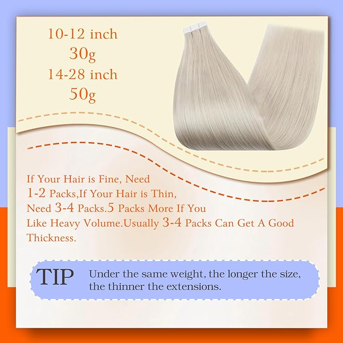 Full Shine Tape in Hair Extensions Silky Straight 18 Inch Color 1000 Blonde Adhesive Tape in Hair Extensions Human Hair Real Remy Human Hair Soft Glue in Brazilian Hair 20 Pcs 50 Grams