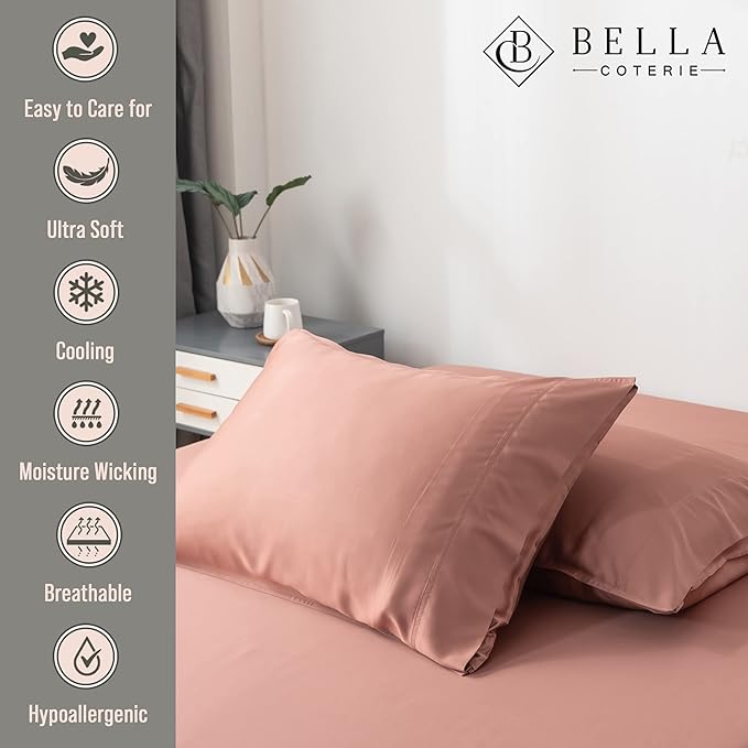 Bella Coterie | Luxury Bamboo Viscose Queen Size Pillowcase Set | 100% Organically Grown | Ultra Soft | Cooling | 2 Pcs [Raisin]