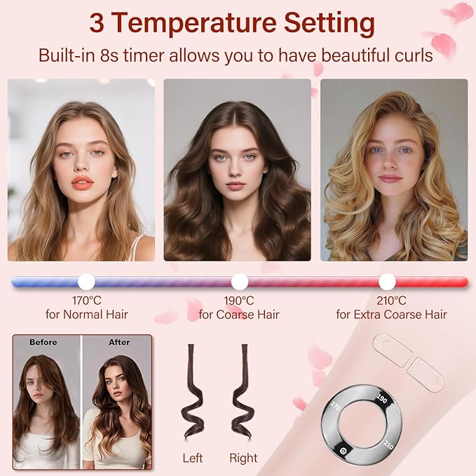 JAMIEWIN Automatic Hair Curler, 28mm Rotating Curling Iron with 3 Temperatures, Fast Heating Curling Tongs Anti-Scald, Anti-Tangle Curling Wand with Negative Ions for Medium Long Hair