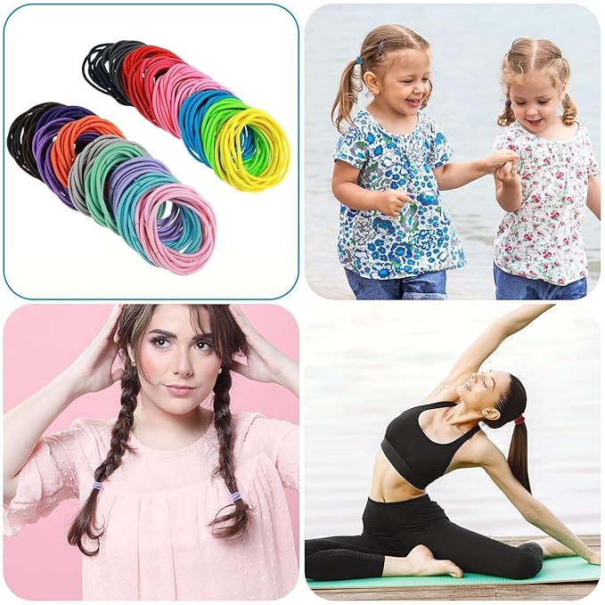 200 Pcs 2mm Elastic Hair Ties Colorful Rubber Bands For Hair Pony Ponytail Holders Hair Ties 2mm In 20 Colors Elastic Bands For Women, Girls, Medium To Thick And Curly Hair