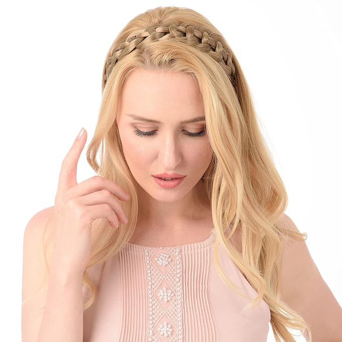 DIGUAN Hollow out Synthetic Hair Braided Headband Hairpiece Women Girl Beauty accessory for Women (Deep Brown)