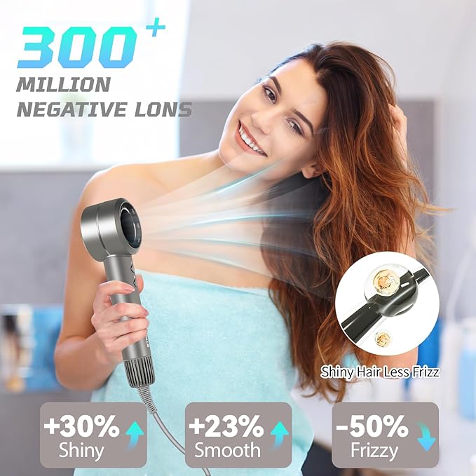 Hair Dryer with Diffuser,110000 RPM Blow Dryer with Magnetic Diffuser & Concentrator,4 Heat Settings & 3 Speed, Lightweight Ionic Hair Dryer for Women and Men