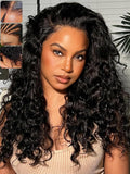 KLAIYI Water Wave Bye Bye Knots Glueless Wig Human Hair 7x5Precut Lace Front Pre Plucked Bleached Wear and Go Wig with Curly Baby Hair Drawstring 3S Ready to Go Pre Everything Beginner Friendly 14Inch