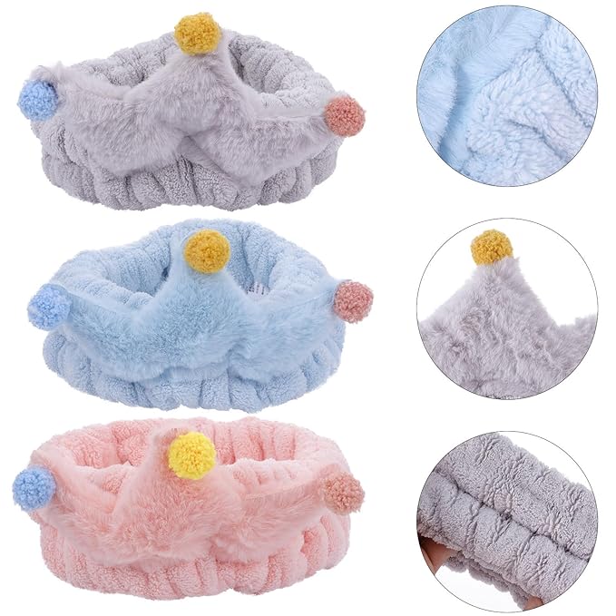 3Pcs Coral Fleece Headbands for Women Facial Makeup Washing Spa Hairbands Adorable Elastic Stretchy Head Wraps for Yoga Running Skincare Random Color