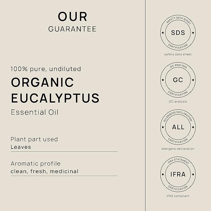VINEVIDA Organic Eucalyptus Essential Oil 4 oz - Undiluted Organic Eucalyptus Oil 4 oz - DIY Candle Scents for Candlemaking - Bulk Essential Oil for Soap Making (4OZV-OBP-ORG-EUC-120ML)
