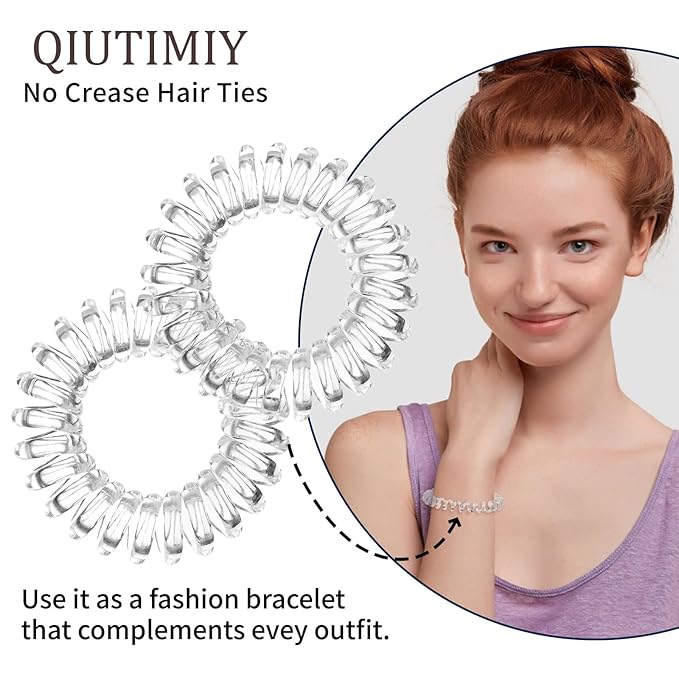 16Pcs Spiral Hair Ties, (Clear White) Hair Elastic Coils for Women and Girls, Waterproof Phone Cord Hair Scrunchies Accessories Bands for Ponytails and Updos