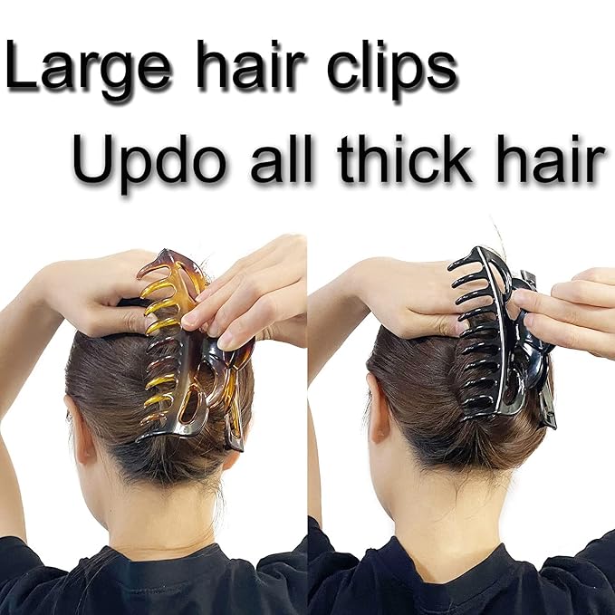 Large Hair Clips for Thick Hair Plastic Big Claw Clips Updo Hair Styling Accessories for Women Strong Hold Jumbo Hair Jaw Clips(Arc-Black+Brownish)