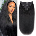 Kinky Straight Human Hair Clip in Extensions 120g Full Head Clip ins for Women 100% Unprocessed Brazilian Virgin Human Hair Yaki Straight Clip ins Remy Hair Natural Black 8Pcs 18Clips 24inch