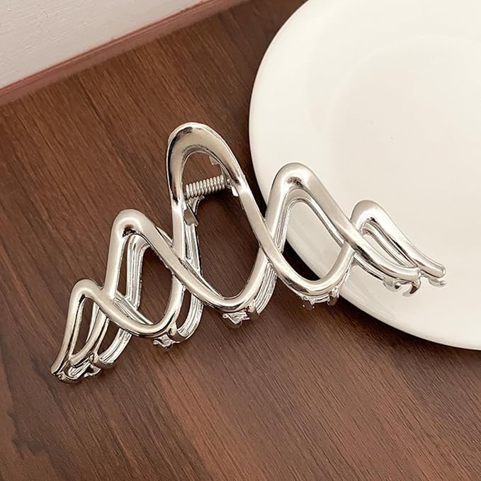 Wave Metal Hair Clips Silver Wavy Hair Claw Clip Hair Claws Strong Hold Nonslip Hair Jaw Clips for Thin Thick Hair Stylish Hair Accessories for Women Girls